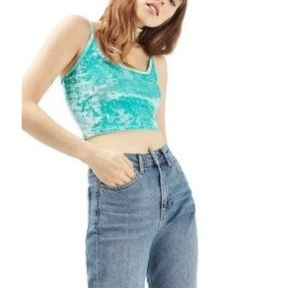 NWT TopShop Crushed Velvet Turquoise Blue Green Retro Crop Top Cami